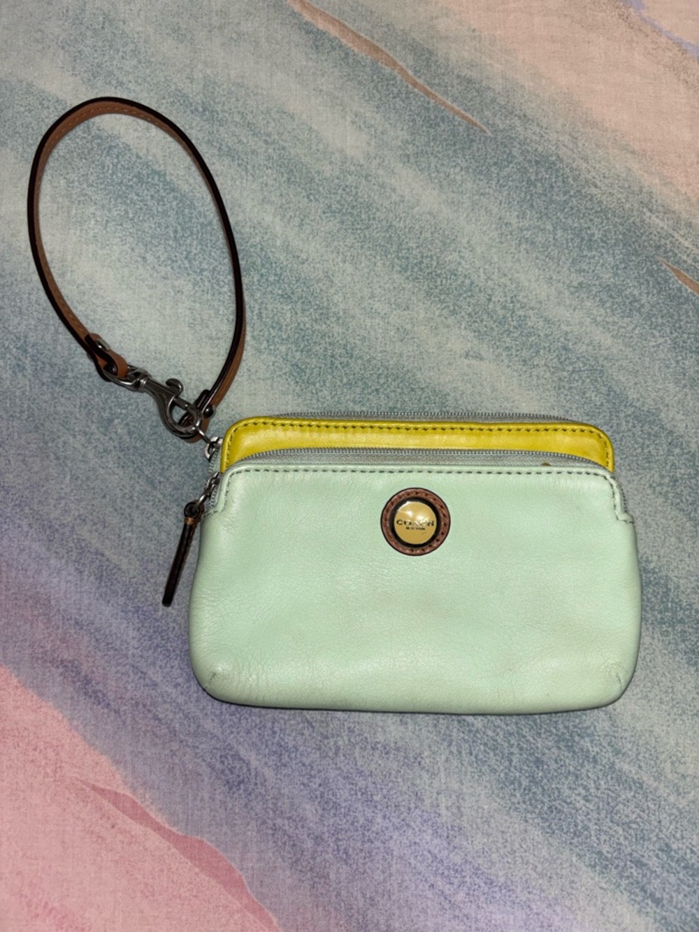 Coach Mint and Yellow Wristlet